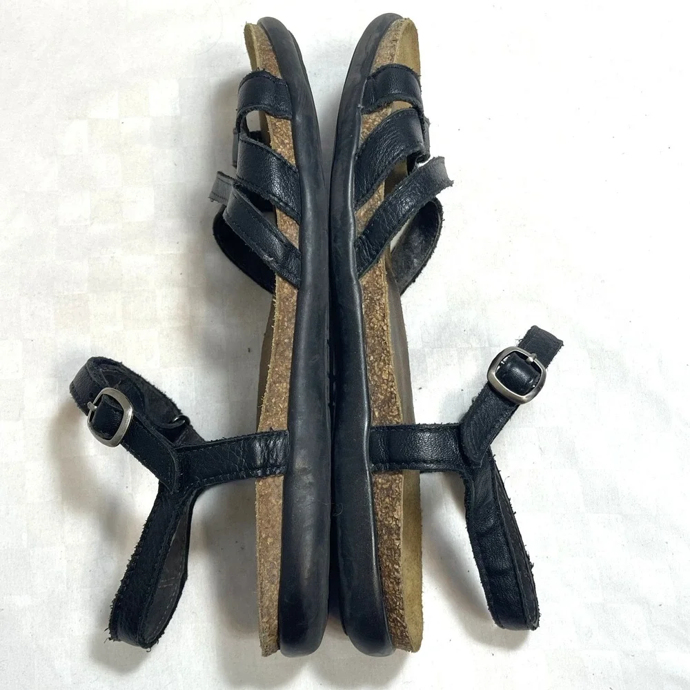 Naot Patricia Flat Sandals Black Leather Womens 8.5 EU 39 - Picture 3 of 7